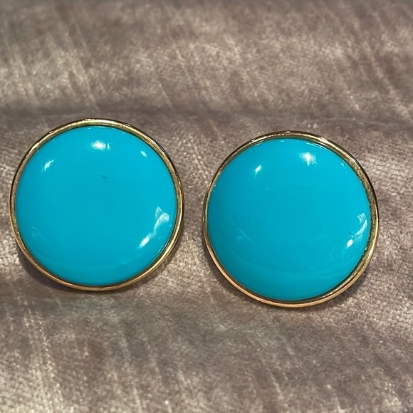 Blue & Gold Earrings Vintage 90’s Round Earrings 1” - Picture 4 of 4